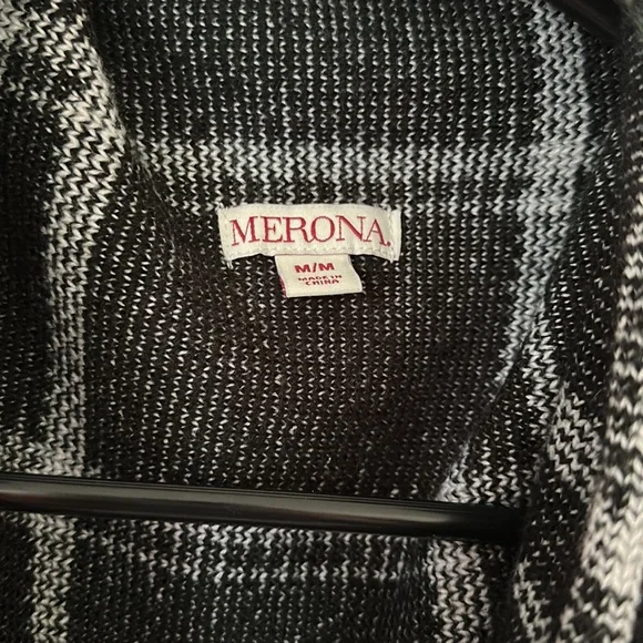 Merona black/white plaid asymmetrical sweater cardigan. Size medium. - Picture 2 of 6